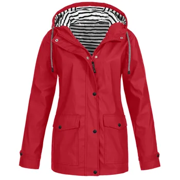 Ženy Pevné Rain Jacket Zimní kabát Venkovní Plus Velikosti Vodotěsné Déšť Kabát s Kapucí Nepromokavou Bundy Větrovka Lehká