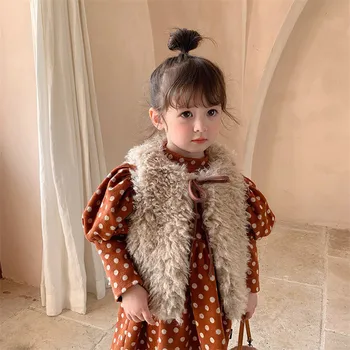 Roztomilé malé dívky vesta podzim zima tlusté berber fleece dětské vesta pro dívky vesta teplé batole vynosit topy děti