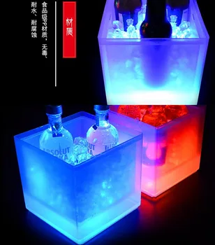 Hot prodej styl dvojité vrstvy průhledné plastové LED ice bucket náměstí rovně červené víno, šampaňské, led kbelík na led